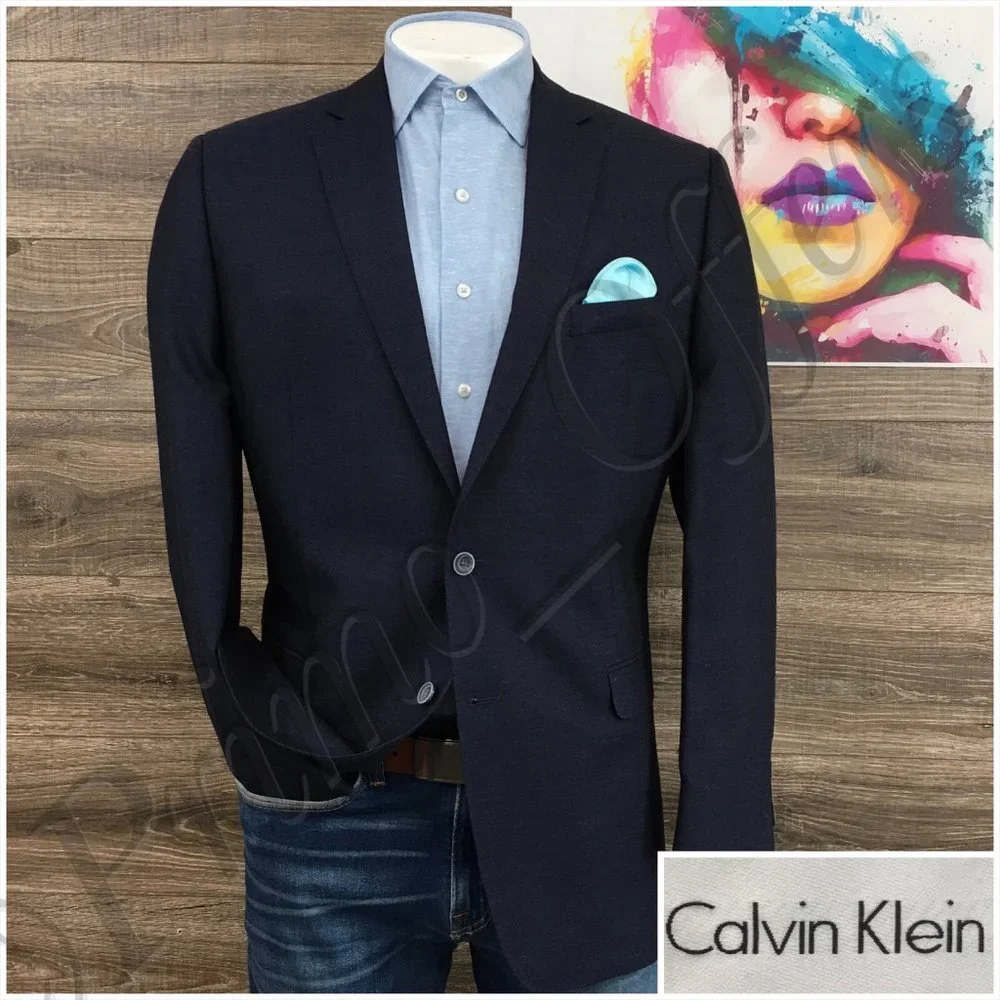 Calvin Klein Mens Blazer Sport Coat Two Button Casual Jacket 42L Silk Wool Suits